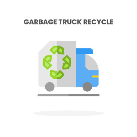 Garbage Truck Recycle icon flat. Vector illustration on white background. Can used for web, app, digital product, presentation, UI and many more.のイラスト素材