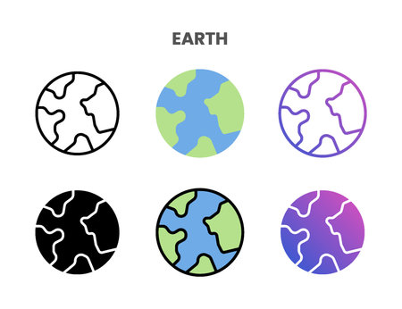Earth icons vector illustration set line, flat, glyph, outline color gradient. Great for web, app, presentation and more. Editable stroke and pixel perfect.のイラスト素材