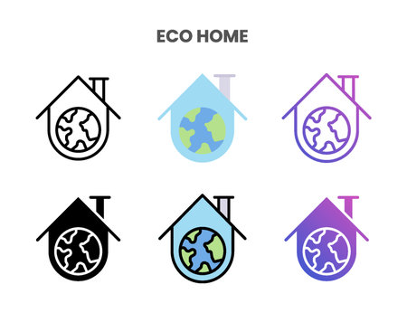 Eco Home icons vector illustration set line, flat, glyph, outline color gradient. Great for web, app, presentation and more. Editable stroke and pixel perfect.のイラスト素材