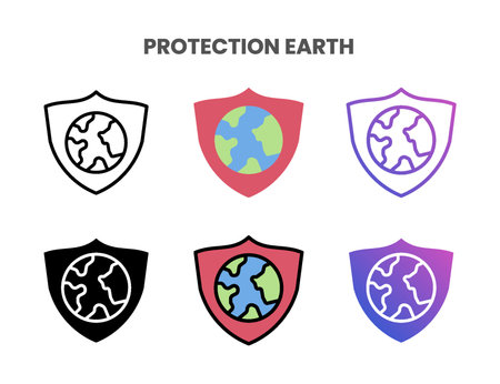 Protection Earth icons vector illustration set line, flat, glyph, outline color gradient. Great for web, app, presentation and more. Editable stroke and pixel perfect.のイラスト素材
