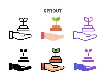 Sprout icons vector illustration set line, flat, glyph, outline color gradient. Great for web, app, presentation and more. Editable stroke and pixel perfect.のイラスト素材