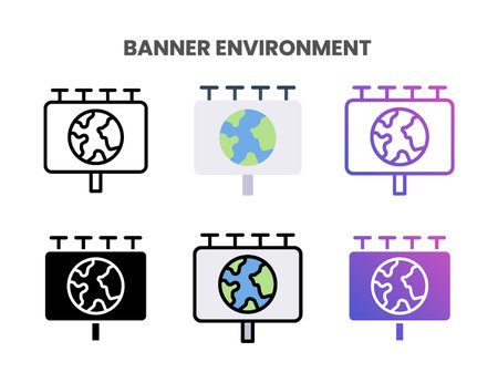 Banner Environment icons vector illustration set line, flat, glyph, outline color gradient. Great for web, app, presentation and more. Editable stroke and pixel perfect.のイラスト素材