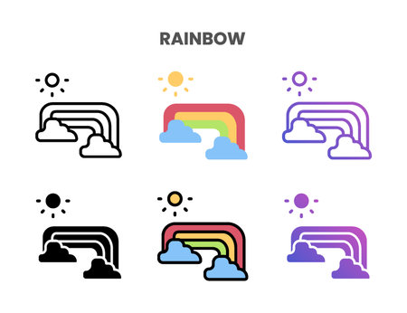 Rainbow icons vector illustration set line, flat, glyph, outline color gradient. Great for web, app, presentation and more. Editable stroke and pixel perfect.のイラスト素材
