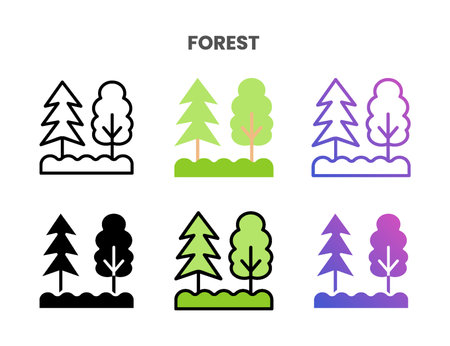Forest icons vector illustration set line, flat, glyph, outline color gradient. Great for web, app, presentation and more. Editable stroke and pixel perfect.のイラスト素材