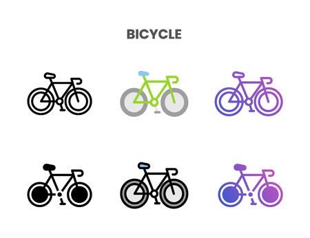 Bicycle icons vector illustration set line, flat, glyph, outline color gradient. Great for web, app, presentation and more. Editable stroke and pixel perfect.のイラスト素材