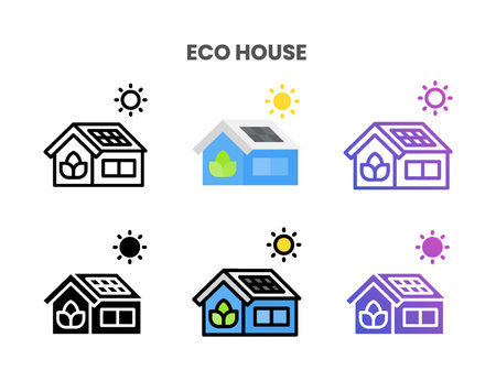Eco House icons vector illustration set line, flat, glyph, outline color gradient. Great for web, app, presentation and more. Editable stroke and pixel perfect.のイラスト素材
