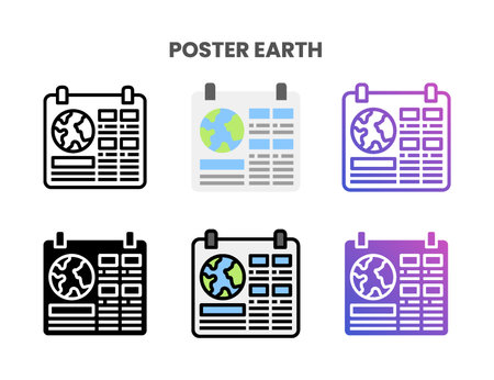 Poster Earth icons vector illustration set line, flat, glyph, outline color gradient. Great for web, app, presentation and more. Editable stroke and pixel perfect.のイラスト素材