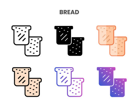 Bread icons vector illustration set line, flat, glyph, outline color gradient. Great for web, app, presentation and more. Editable stroke and pixel perfect.のイラスト素材