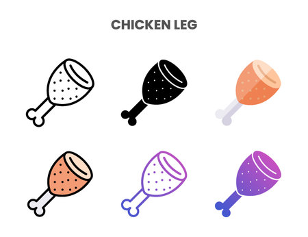 Chicken Leg icons vector illustration set line, flat, glyph, outline color gradient. Great for web, app, presentation and more. Editable stroke and pixel perfect.のイラスト素材