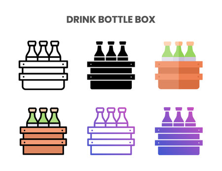 Drink Bottle Box icons vector illustration set line, flat, glyph, outline color gradient. Great for web, app, presentation and more. Editable stroke and pixel perfect.のイラスト素材