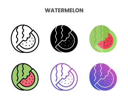 Watermelon icons vector illustration set line, flat, glyph, outline color gradient. Great for web, app, presentation and more. Editable stroke and pixel perfect.のイラスト素材
