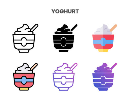 Yoghurt icons vector illustration set line, flat, glyph, outline color gradient. Great for web, app, presentation and more. Editable stroke and pixel perfect.のイラスト素材