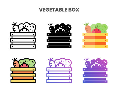 Vegetable Box icons vector illustration set line, flat, glyph, outline color gradient. Great for web, app, presentation and more. Editable stroke and pixel perfect.のイラスト素材