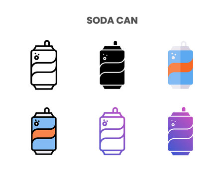 Soda Can icons vector illustration set line, flat, glyph, outline color gradient. Great for web, app, presentation and more. Editable stroke and pixel perfect.のイラスト素材