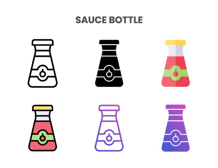 Sauce Bottle icons vector illustration set line, flat, glyph, outline color gradient. Great for web, app, presentation and more. Editable stroke and pixel perfect.のイラスト素材