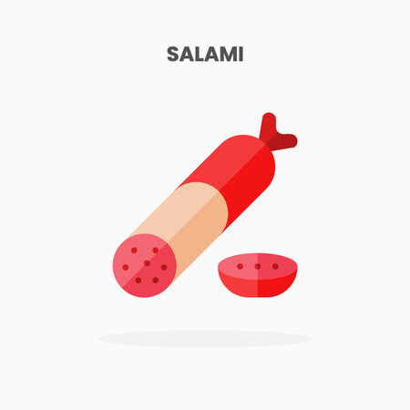 Salami icon flat. Vector illustration on white background. Can used for web, app, digital product, presentation, UI and many more.のイラスト素材