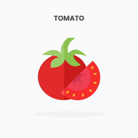 Tomato icon flat. Vector illustration on white background. Can used for web, app, digital product, presentation, UI and many more.のイラスト素材