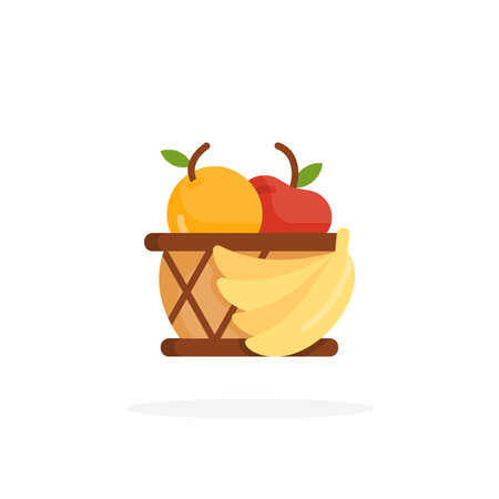 Fruit Basket icon flat. Vector illustration on white background. Can used for web, app, digital product, presentation, UI and many more.のイラスト素材