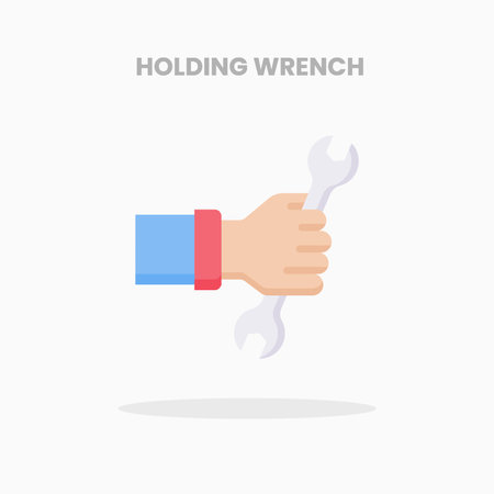 Holding Wrench icon flat. Vector illustration on white background. Can used for web, app, digital product, presentation, UI and many more.のイラスト素材