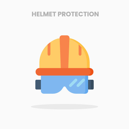 Helmet Construction icon flat. Vector illustration on white background. Can used for web, app, digital product, presentation, UI and many more.のイラスト素材