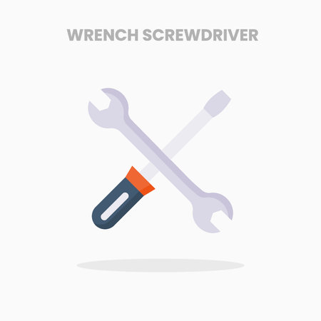 Wrench Screwdriver icon flat. Vector illustration on white background. Can used for web, app, digital product, presentation, UI and many more.のイラスト素材