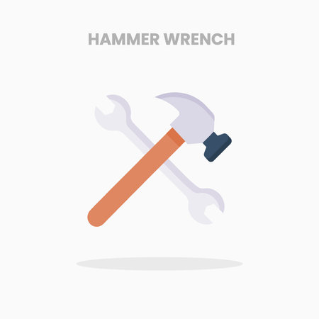 Hammer Wrench icon flat. Vector illustration on white background. Can used for web, app, digital product, presentation, UI and many more.のイラスト素材