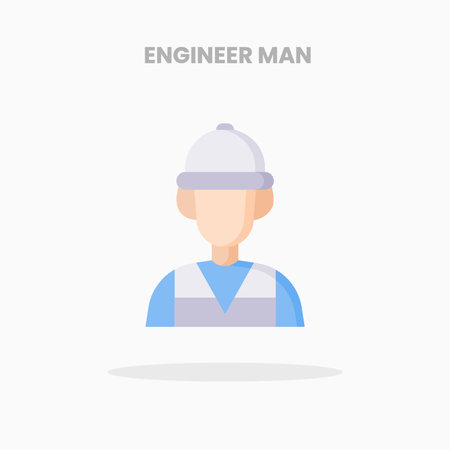 Engineer man icon flat. Vector illustration on white background. Can used for web, app, digital product, presentation, UI and many more.のイラスト素材