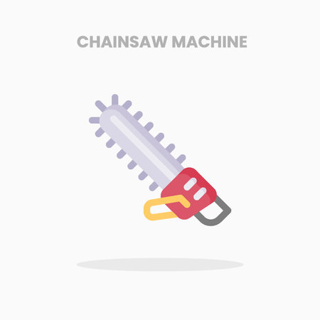 Chainsaw machine icon flat. Vector illustration on white background. Can used for web, app, digital product, presentation, UI and many more.のイラスト素材