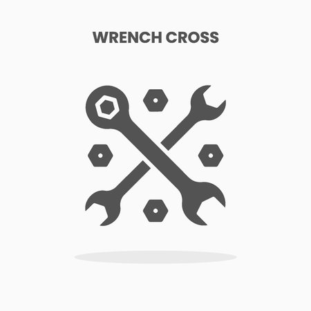 Wrench Cross icon vector illustration glyph style. Great used for web, app, digital product, presentation, UI and many more.のイラスト素材