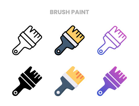 Brush Paint icons vector illustration set line, flat, glyph, outline color gradient. Great for web, app, presentation and more. Editable stroke and pixel perfect.のイラスト素材