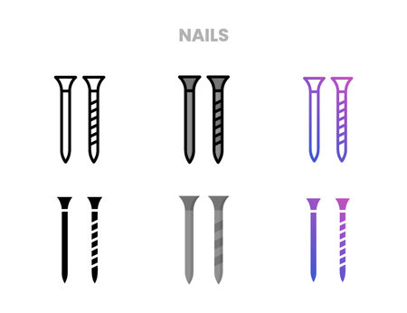 Nails icons vector illustration set line, flat, glyph, outline color gradient. Great for web, app, presentation and more. Editable stroke and pixel perfect.のイラスト素材