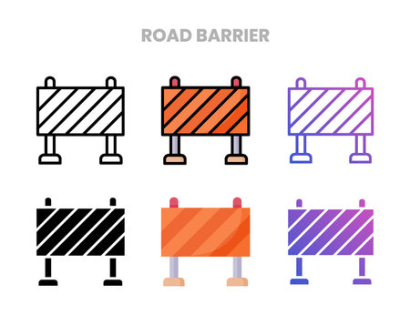 Road Barrier icons vector illustration set line, flat, glyph, outline color gradient. Great for web, app, presentation and more. Editable stroke and pixel perfect.のイラスト素材