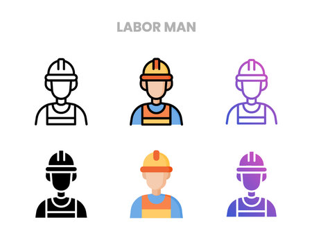 Labor Man icons vector illustration set line, flat, glyph, outline color gradient. Great for web, app, presentation and more. Editable stroke and pixel perfect.のイラスト素材