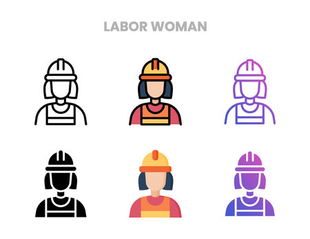 Labor Woman icons vector illustration set line, flat, glyph, outline color gradient. Great for web, app, presentation and more. Editable stroke and pixel perfect.のイラスト素材
