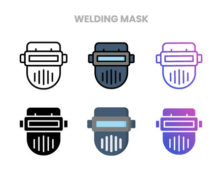Welding Mask icons vector illustration set line, flat, glyph, outline color gradient. Great for web, app, presentation and more. Editable stroke and pixel perfect.のイラスト素材