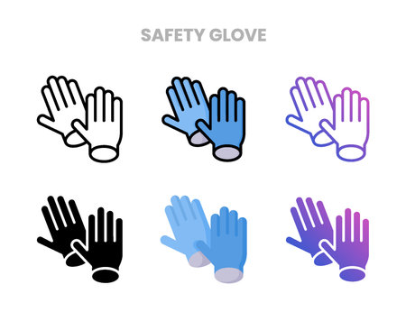 Safety Glove icons vector illustration set line, flat, glyph, outline color gradient. Great for web, app, presentation and more. Editable stroke and pixel perfect.のイラスト素材