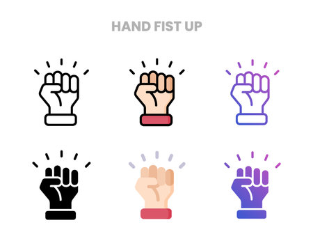 Hand Fist Up icons vector illustration set line, flat, glyph, outline color gradient. Great for web, app, presentation and more. Editable stroke and pixel perfect.のイラスト素材