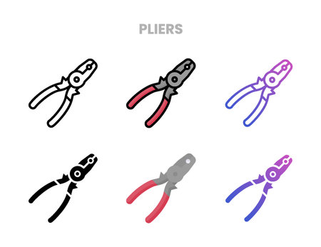 Pliers icons vector illustration set line, flat, glyph, outline color gradient. Great for web, app, presentation and more. Editable stroke and pixel perfect.のイラスト素材