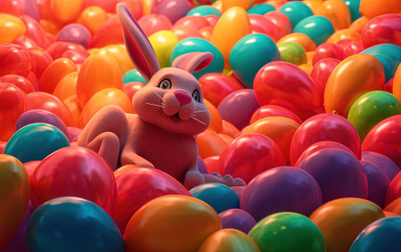 Easter bunny with colorful balloons Generative AIの素材