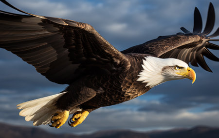 Bald Eagle (Haliaeetus leucocephalus) flight in the skyの素材