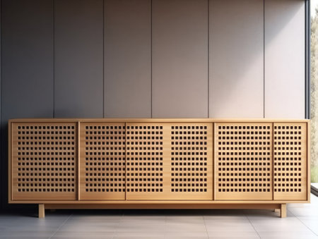 Interior of modern living room with wooden cupboard. 3d renderの写真素材