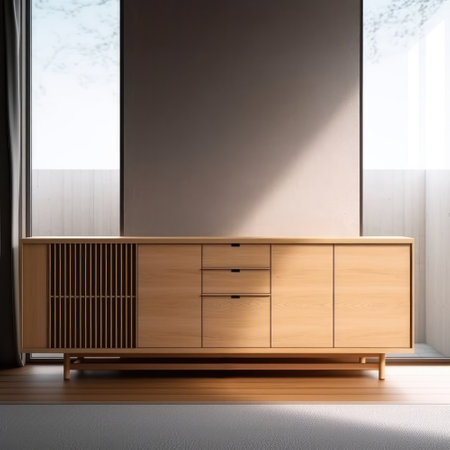 Wooden chest of drawers in modern room. 3d renderingの写真素材