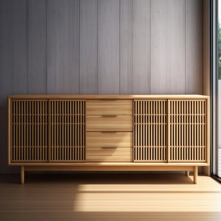 Wooden cupboard in the room. 3d renderingの写真素材