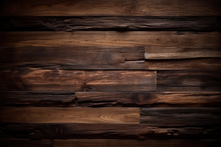 Wooden wall background or texture. Dark brown wooden planks.の写真素材