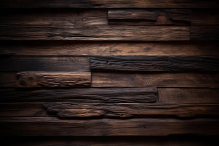 Wooden wall background or texture. Dark brown wooden planks.の写真素材