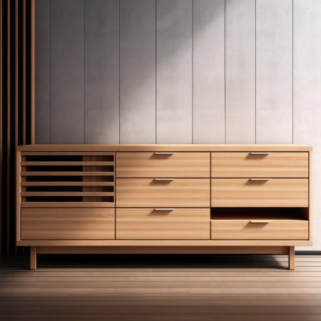 Wooden chest of drawers in modern interior. 3d renderの写真素材