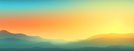 Sunset landscape background. Sunrise in the mountains. High quality illustrationの写真素材