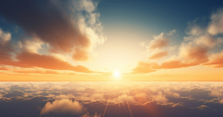 Beautiful Sunrise Sky with Sea of the mist of fog in the morning. High quality 3d illustrationの写真素材