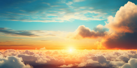 Beautiful Sunrise Sky with Sea of the mist of fog in the morning. High quality 3d illustrationの写真素材