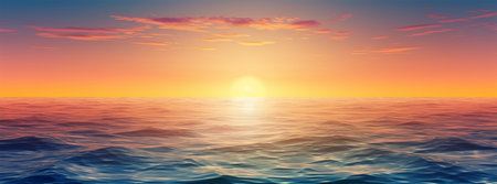 Seascape in the evening, sunset over the sea. Nature landscape. High quality 3d illustrationの写真素材